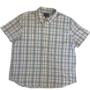 Lucky Brand plaid white blue yellow buttton shirt Men’s size XL short sleeves